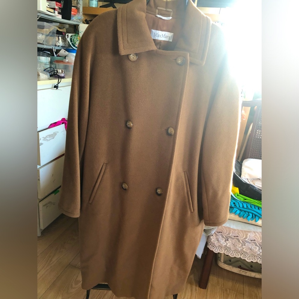 Brown wool coat Max Mara made in Italy pea coat teddy jacket